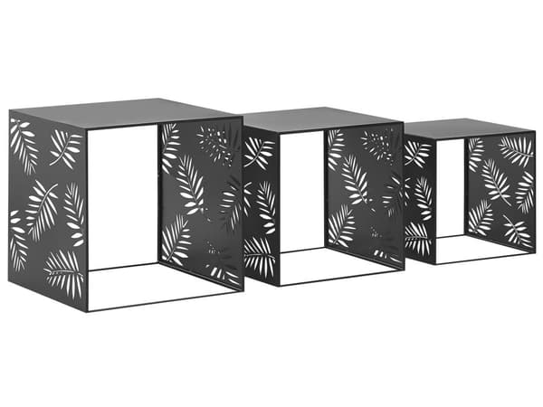 Sett med 3 stuebord svart metall moderne bladmønster stue soverom