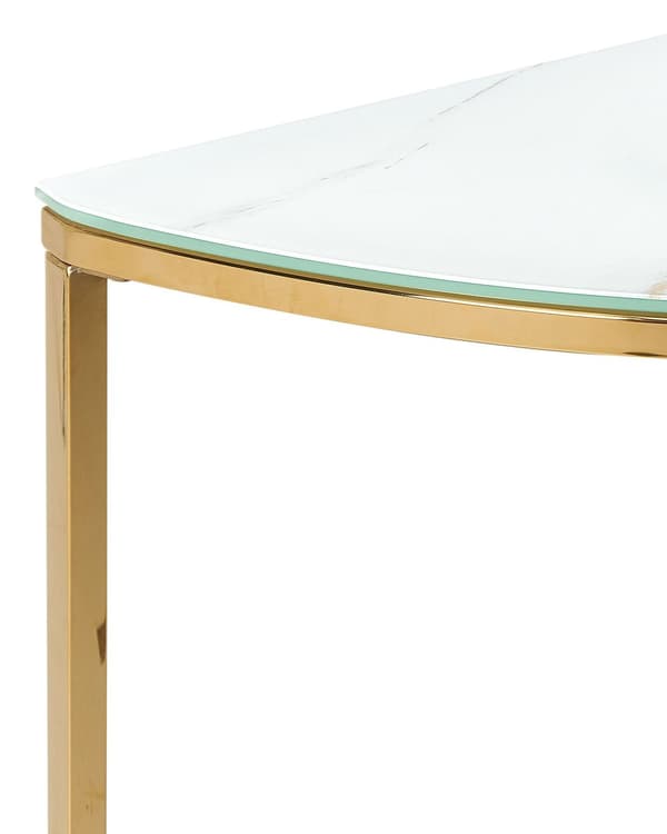 Konsollbord Hvit med gull herdet glass rustfritt stål 111 x 36 cm Halvmåne Moderne Stue Soverom Gang