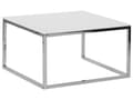 Miniatyrbilde 5 av 10: Sofabord Sett med 2 Hvite Sølv Glass Bordplater Metallben Polert Minimalistisk Kvadratisk Moderne