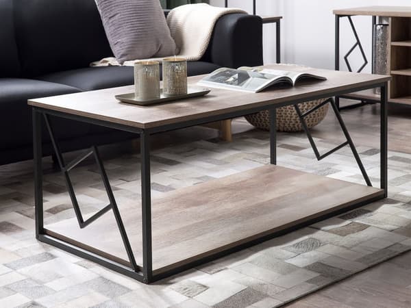 Sofabord Mørk Treplate Svart Metallramme 120 x 60 cm Rektangulær Moderne Industriell Stue
