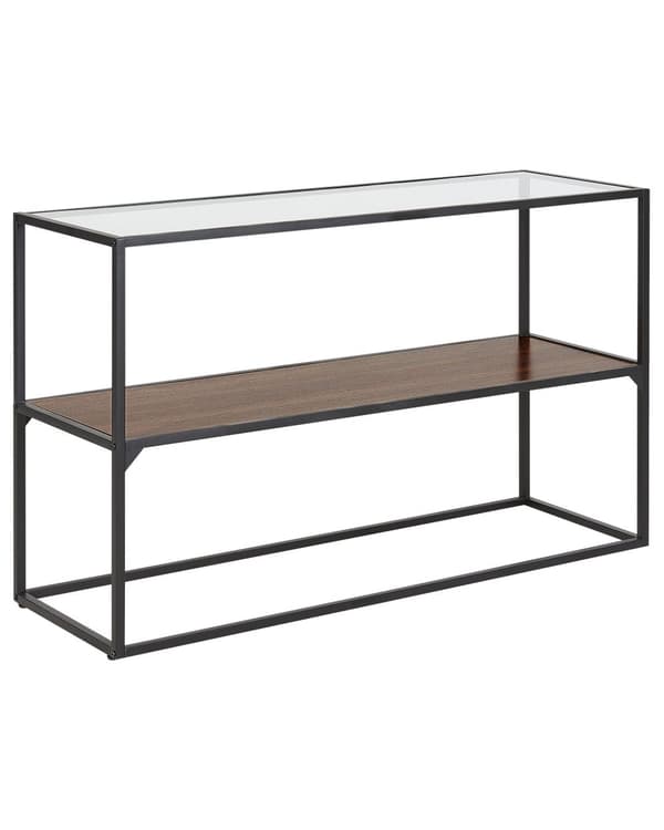 Konsollbord Mørkt tre 122 x 40 cm Metallramme Oppbevaringsfunksjon Rektangulær Moderne Design