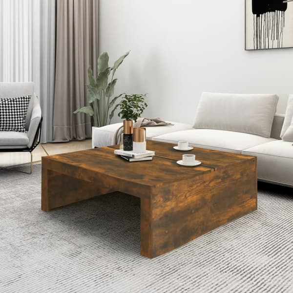 vidaXL sofabord 100x100x35 cm konstrueret træ røget egetræsfarve