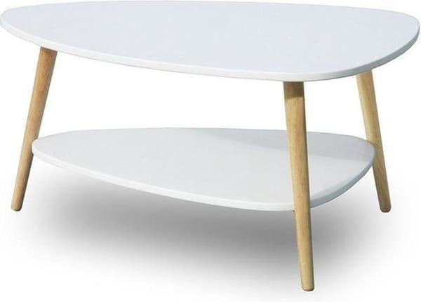 Træ sofabord - 90x67x45 cm - hvid - 2 bordplader