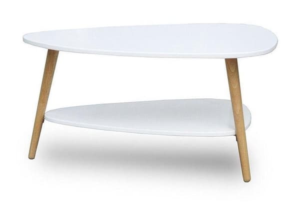 Træ sofabord - 90x67x45 cm - hvid - 2 bordplader