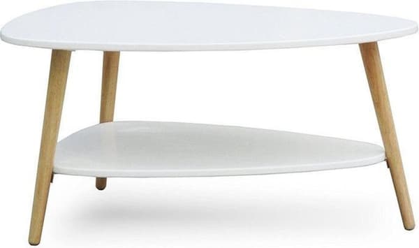 Træ sofabord - 90x67x45 cm - hvid - 2 bordplader