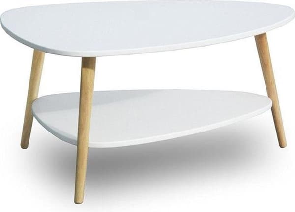 Træ sofabord - 90x67x45 cm - hvid - 2 bordplader