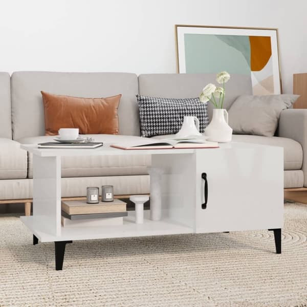 vidaXL sofabord 90x50x40 cm konstrueret træ hvid højglans