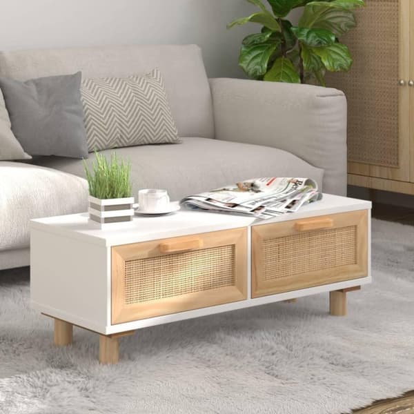 vidaXL Sohvapöytä valkoinen 80x40x30 cm tekninen puu ja täysi mänty