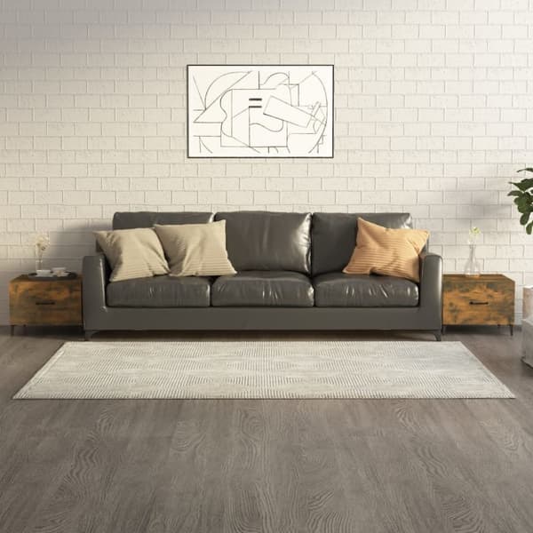 vidaXL Sohvapöydät metallijaloilla 2 kpl savutammi 50x50x40 cm