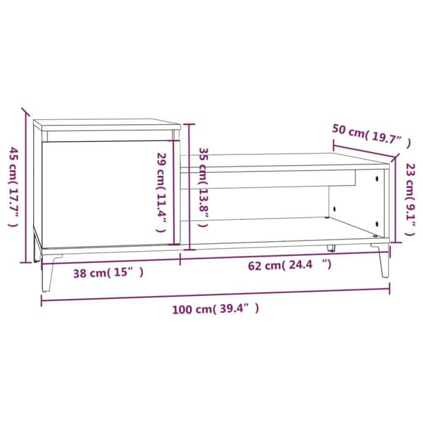 vidaXL Salongbord grå sonoma 100x50x45 cm konstruert tre