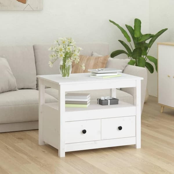 vidaXL sofabord 71x49x55 cm massivt fyrretræ hvid