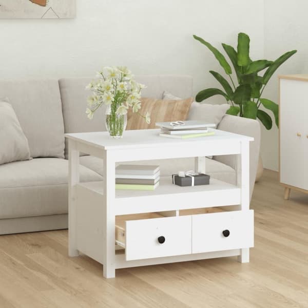 vidaXL sofabord 71x49x55 cm massivt fyrretræ hvid