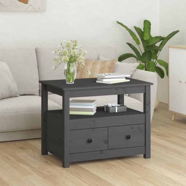 vidaXL sofabord 71x49x55 cm massivt fyrretræ grå
