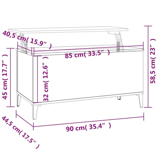 vidaXL Salongbord røkt eik 90x44,5x45 cm konstruert tre