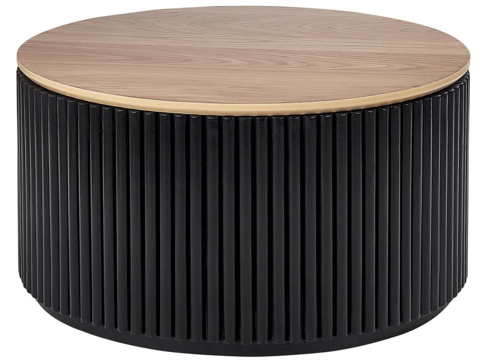 Soffbord ⌀ 70 cm ljust trä/svart KIRKWOOD