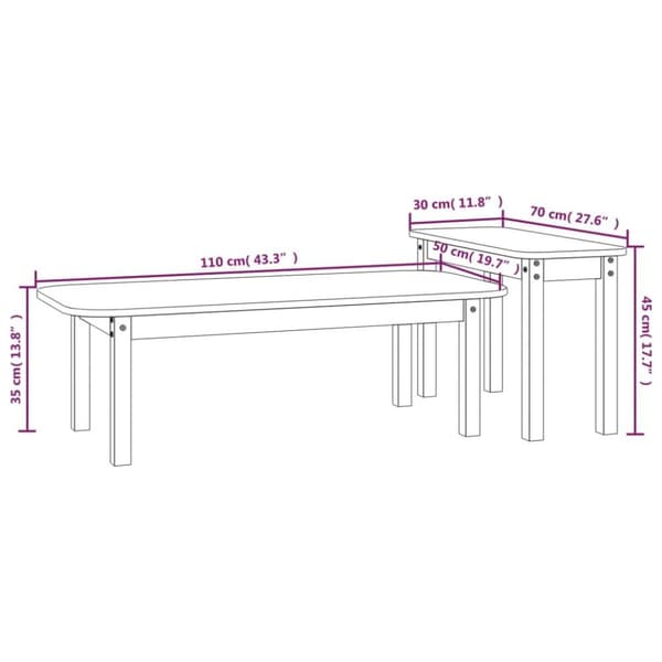 vidaXL Satsbord 2 st svart massiv furu