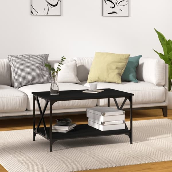 vidaXL Soffbord svart 80x50x45 cm konstruerat trä och järn