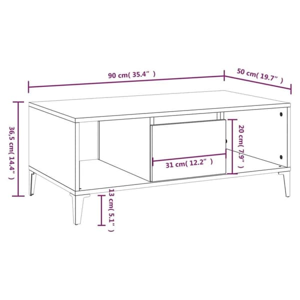 vidaXL Salongbord hvit 90x50x36,5 cm konstruert tre