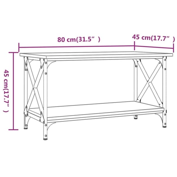 vidaXL Salongbord røkt eik 80x45x45 cm konstruert tre og jern