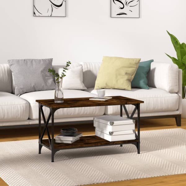 vidaXL Salongbord røkt eik 80x45x45 cm konstruert tre og jern