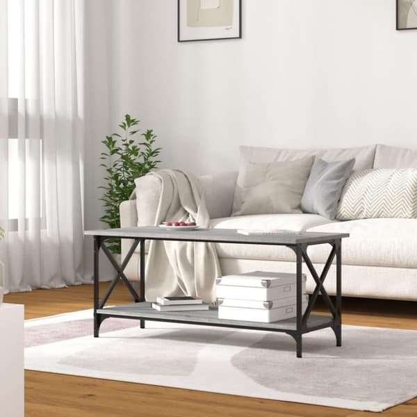 vidaXL Soffbord grå sonoma 100x45x45 cm konstruerat trä och järn