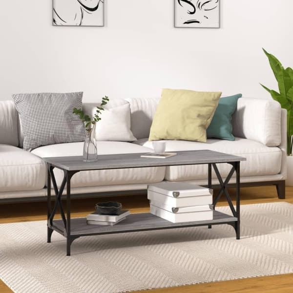 vidaXL Soffbord grå sonoma 100x45x45 cm konstruerat trä och järn