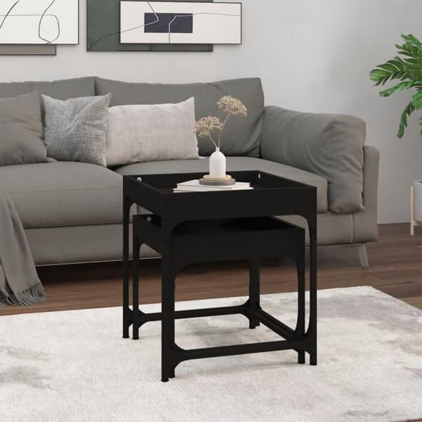 vidaXL Sidebord 2 stk svart konstruert tre