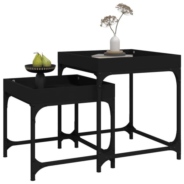 vidaXL Sidebord 2 stk svart konstruert tre