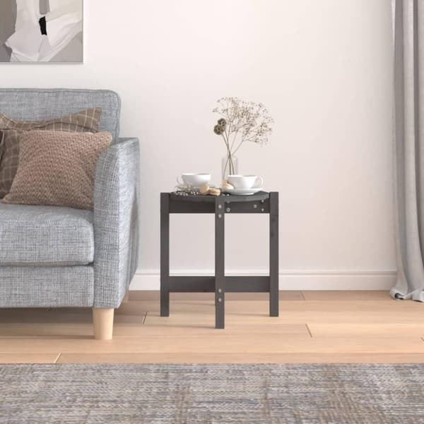 vidaXL Salongbord grå Ø 42,5x45 cm heltre furu