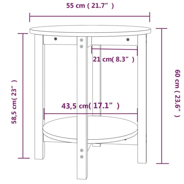 vidaXL Salongbord Ø 55x60 cm heltre furu