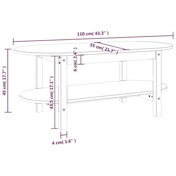 vidaXL Salongbord hvit 110x55x45 cm heltre furu