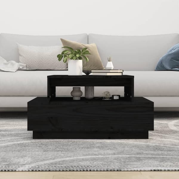 vidaXL sofabord 80x55x40,5 cm massivt fyrretræ sort