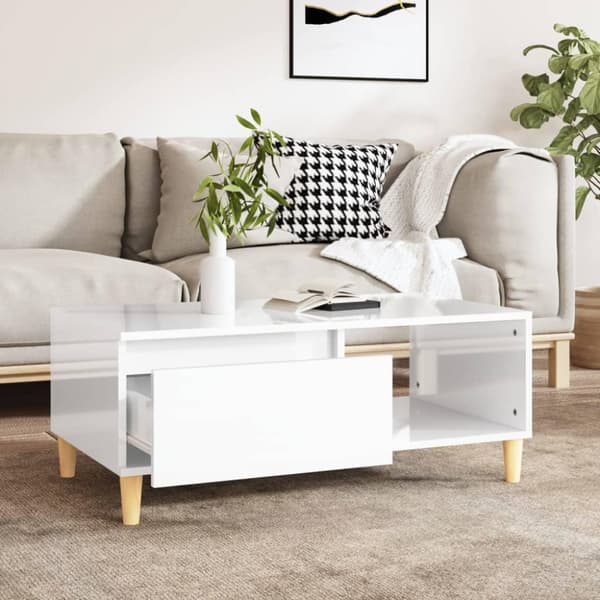 vidaXL sofabord 90x50x36,5 cm konstrueret træ hvid højglans
