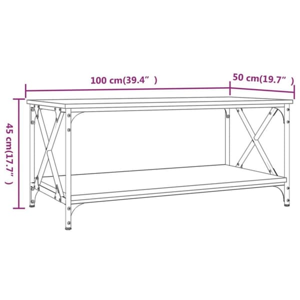 vidaXL sofabord 100x50x45 cm konstrueret træ og jern røget egetræ