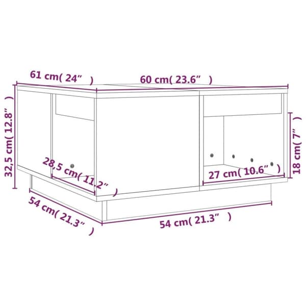 vidaXL sofabord 60x61x32,5 cm massivt fyrretræ