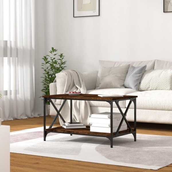 vidaXL sofabord 80x50x45 cm konstrueret træ og jern røget egetræ