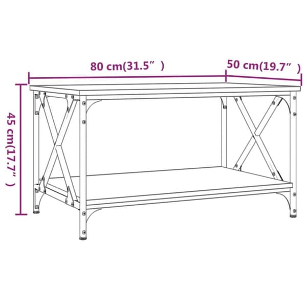 vidaXL sofabord 80x50x45 cm konstrueret træ og jern røget egetræ