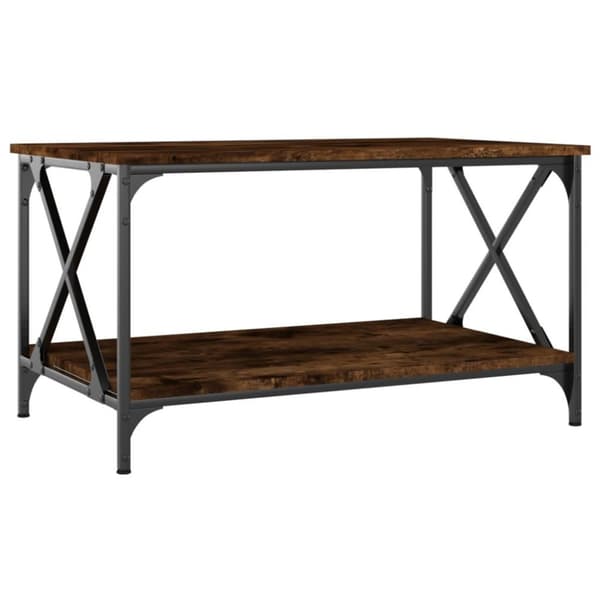 vidaXL sofabord 80x50x45 cm konstrueret træ og jern røget egetræ