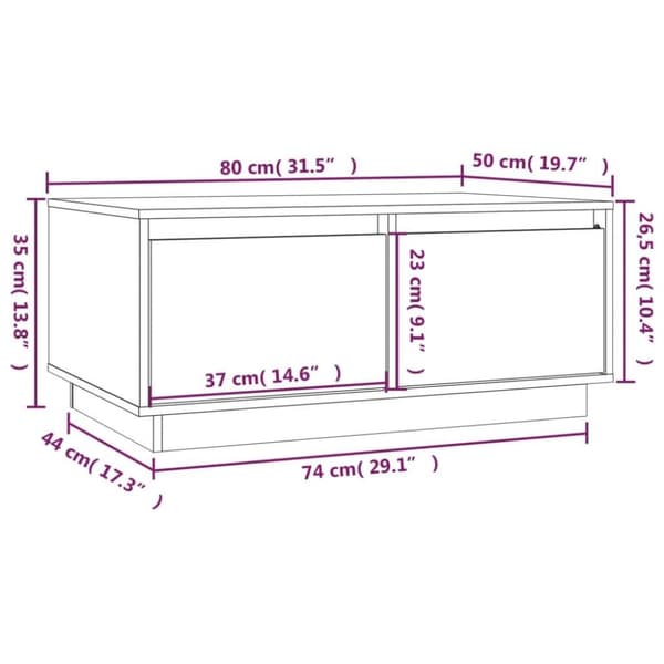 vidaXL sofabord 80x50x35 cm massivt fyrretræ sort