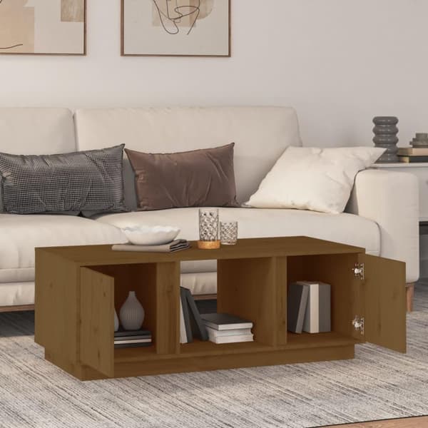 vidaXL Sohvapöytä hunajanruskea 110x50x40 cm täysi mänty