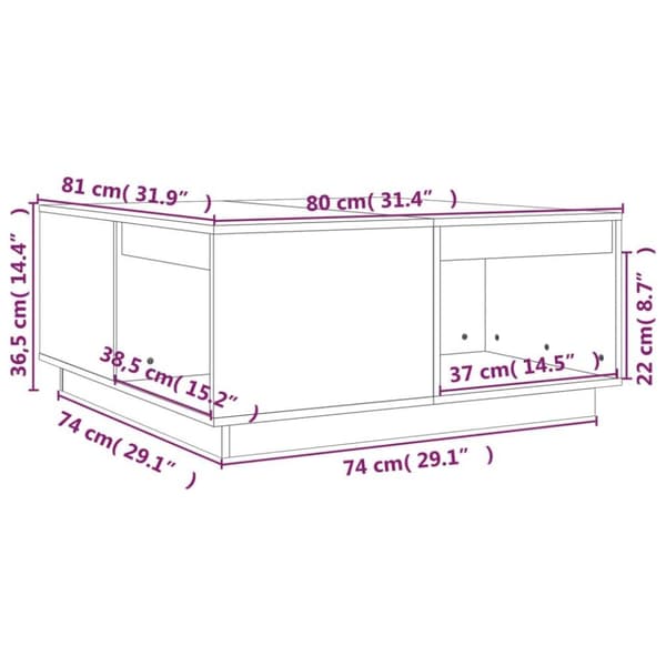 vidaXL sofabord 80x81x36,5 cm massivt fyrretræ gyldenbrun