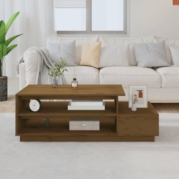 vidaXL sofabord 120x50x40,5 cm massivt fyrretræ gyldenbrun