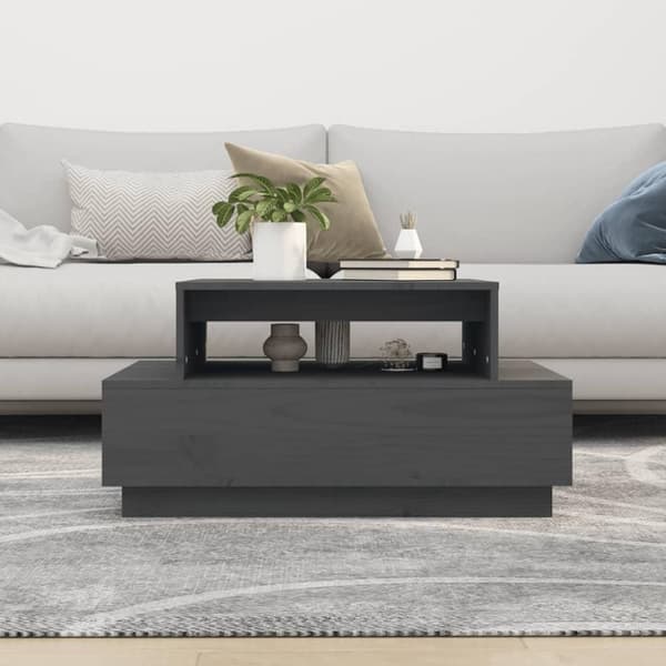 vidaXL Sohvapöytä harmaa 80x55x40,5 cm täysi mänty