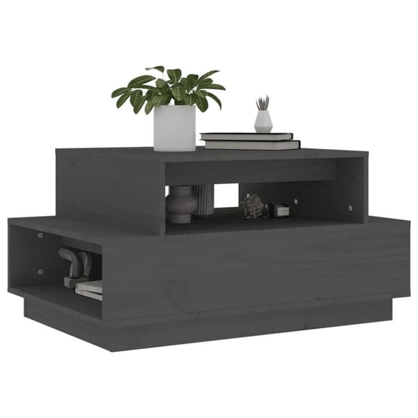vidaXL Sohvapöytä harmaa 80x55x40,5 cm täysi mänty