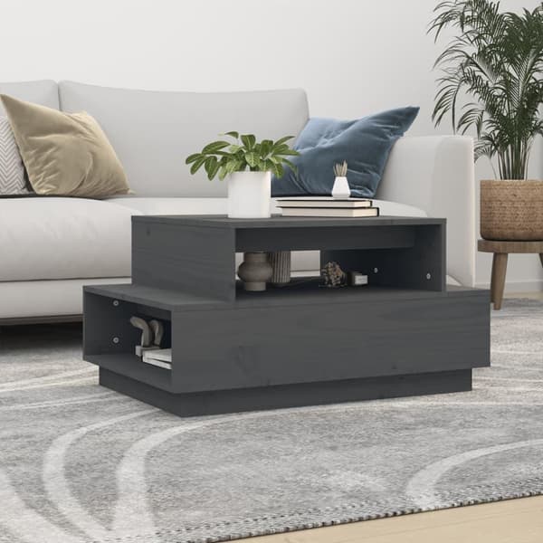 vidaXL sofabord 80x55x40,5 cm massivt fyrretræ grå
