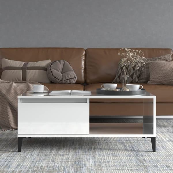 vidaXL sofabord 90x50x36,5 cm konstrueret træ hvid højglans