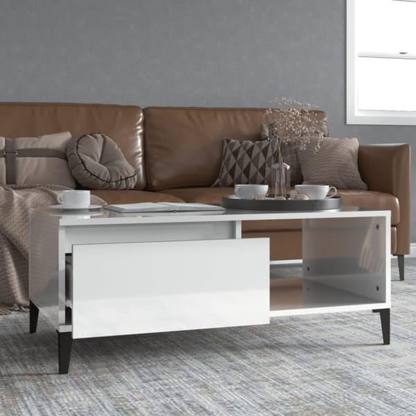 vidaXL sofabord 90x50x36,5 cm konstrueret træ hvid højglans