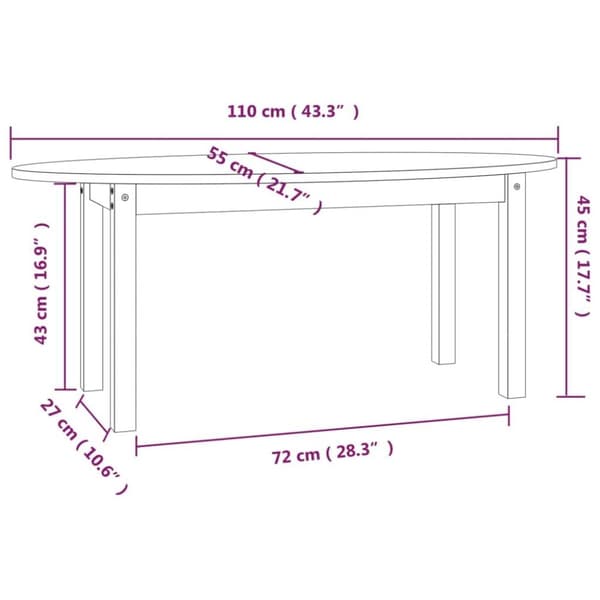 vidaXL Sohvapöytä harmaa 110x55x45 cm täysi mänty