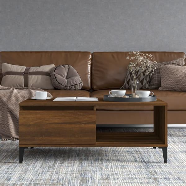 vidaXL sofabord 90x50x36,5 cm konstrueret træ brun egetræsfarve