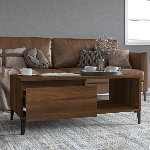 vidaXL sofabord 90x50x36,5 cm konstrueret træ brun egetræsfarve